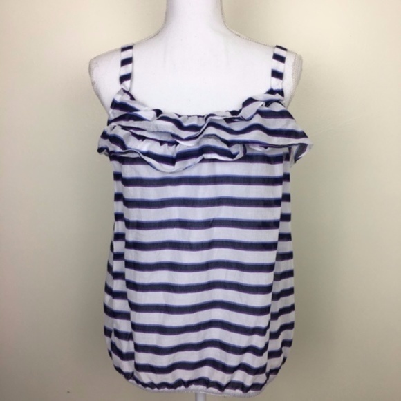 LOFT Tops - Loft Slightly Sheer Stripe Tank with Ruffles